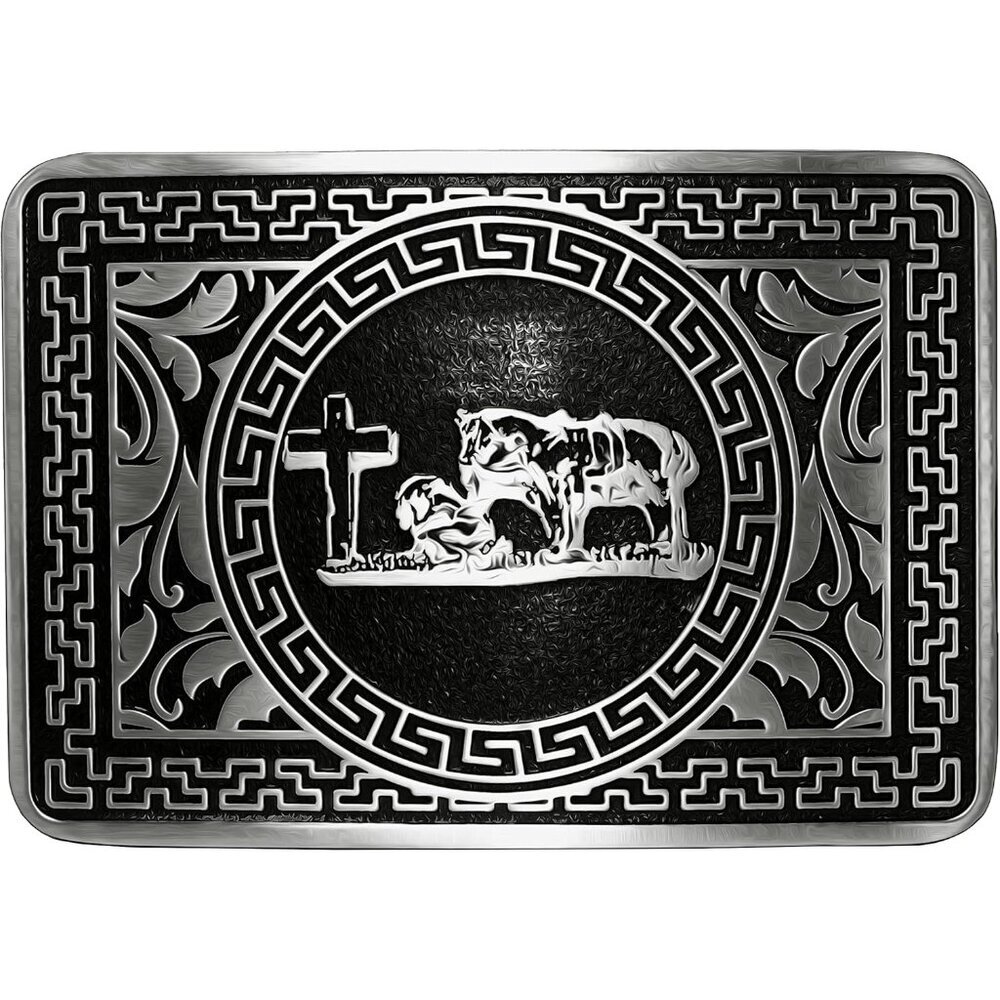 Women's Asian Style Religion Cross Kneeling Prayer And Horse Design Belt Buckles